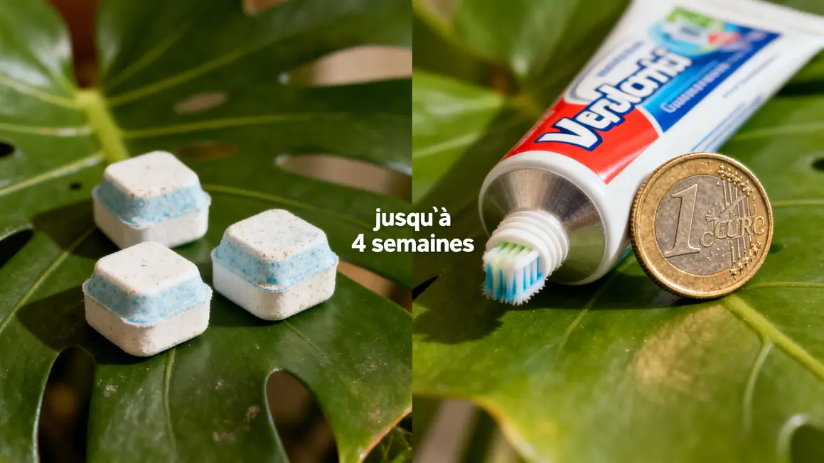 tube de dentifrice et 1 euro versus blocs WC