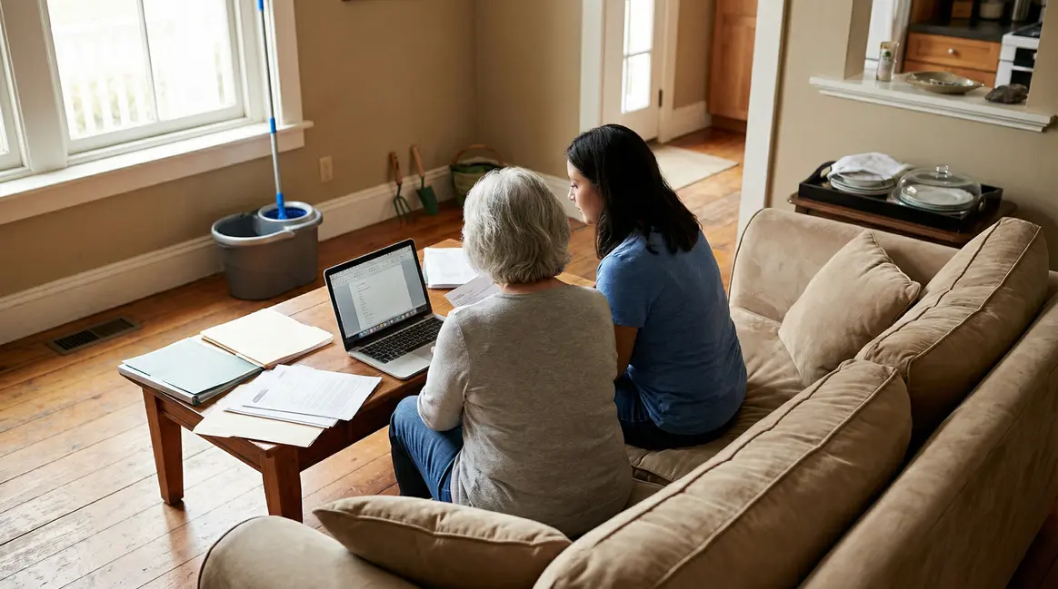 Famille et senior échangeant sur le crédit d'impôt services à la personne