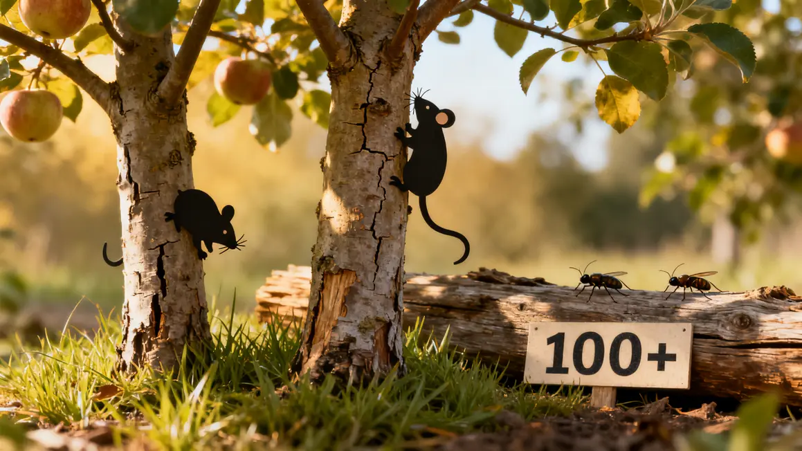 Ecorce d'arbre fruitier jeune fissurée rongeurs insectes