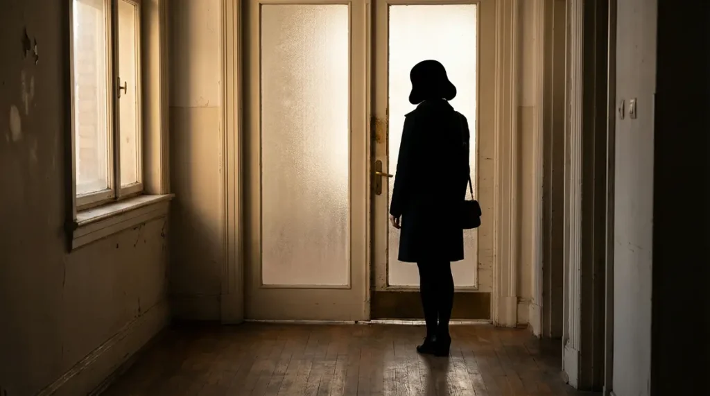 Silhouette devant porte de bureau, transition retraite