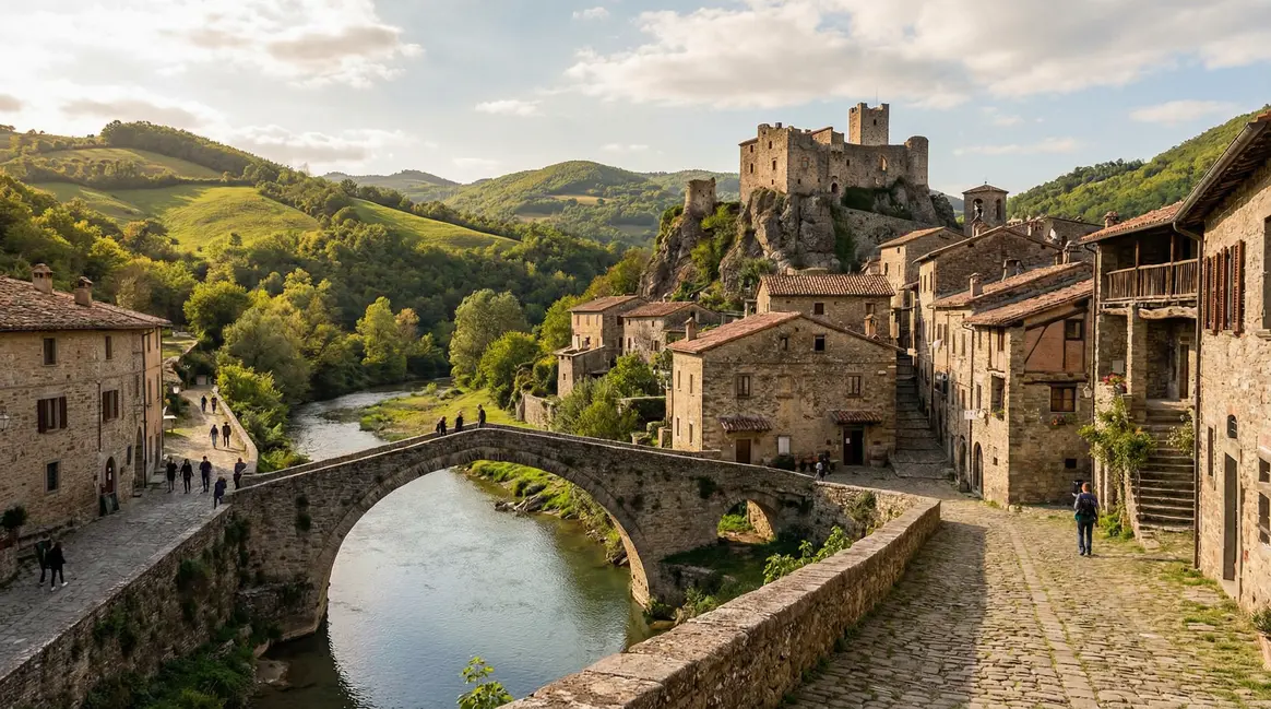 Village Dolceacqua médiéval avec rivière pont et château