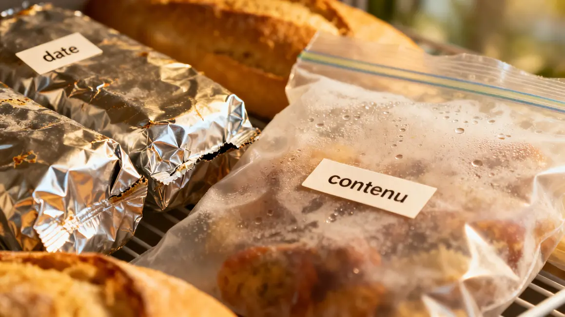Aliments etiquettes papier aluminium congélateur