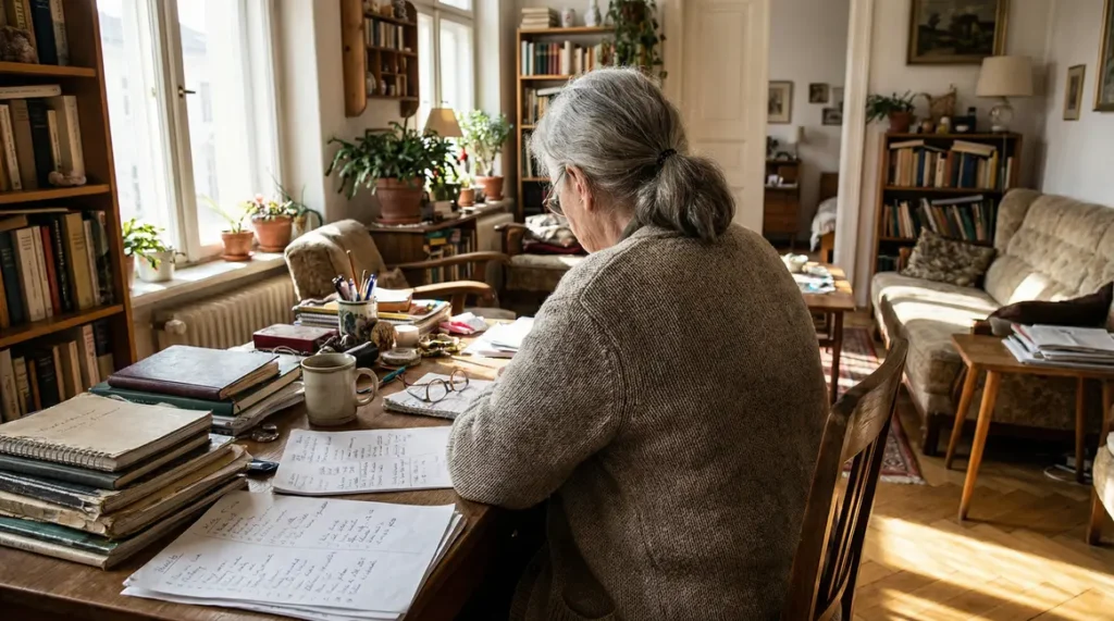 Femme âgée seule carnet carnet maison