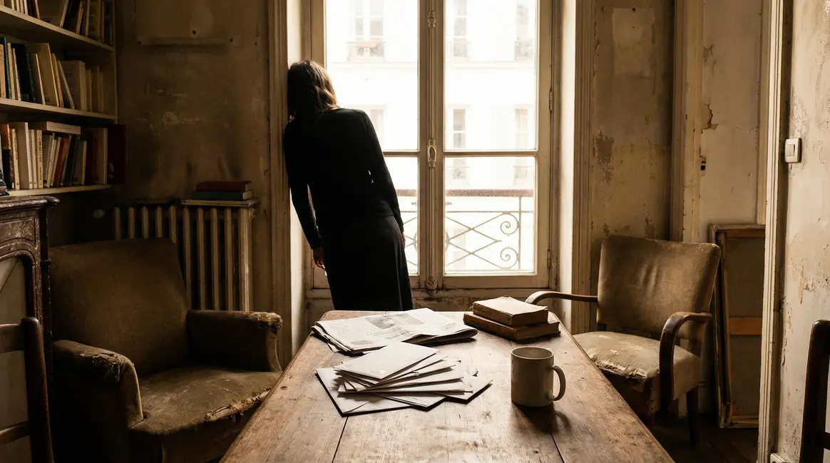Femme fatiguée debout à Amiens avec courrier