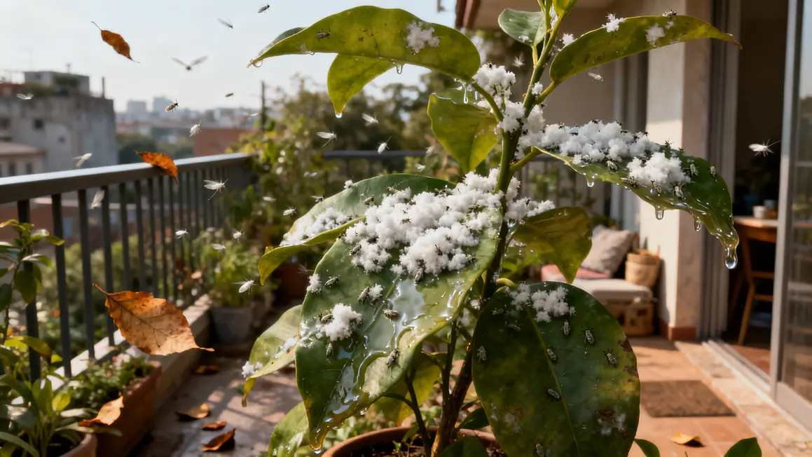 Feuilles de plantes envahies d'insectes parasites