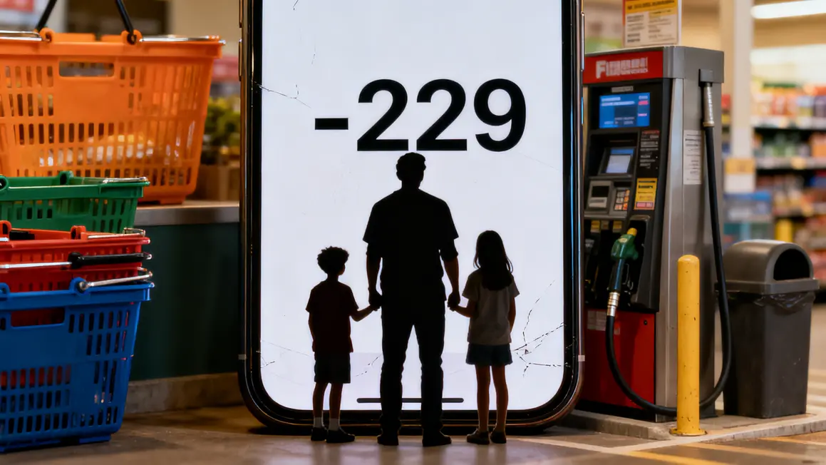 Compte bancaire à -229, famille panier courses essence