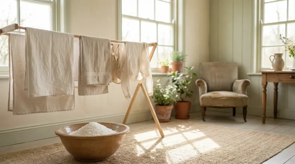 gros sel sous étendoir linge anti humidité