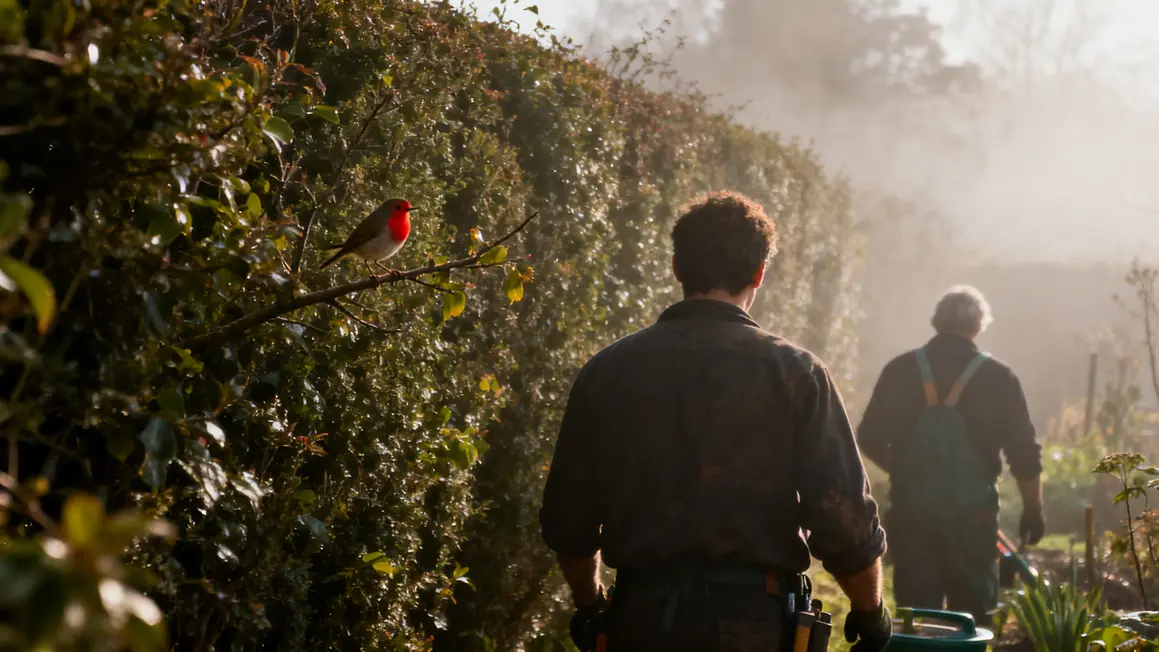 haie sous brume rouge gorge jardinage prudent