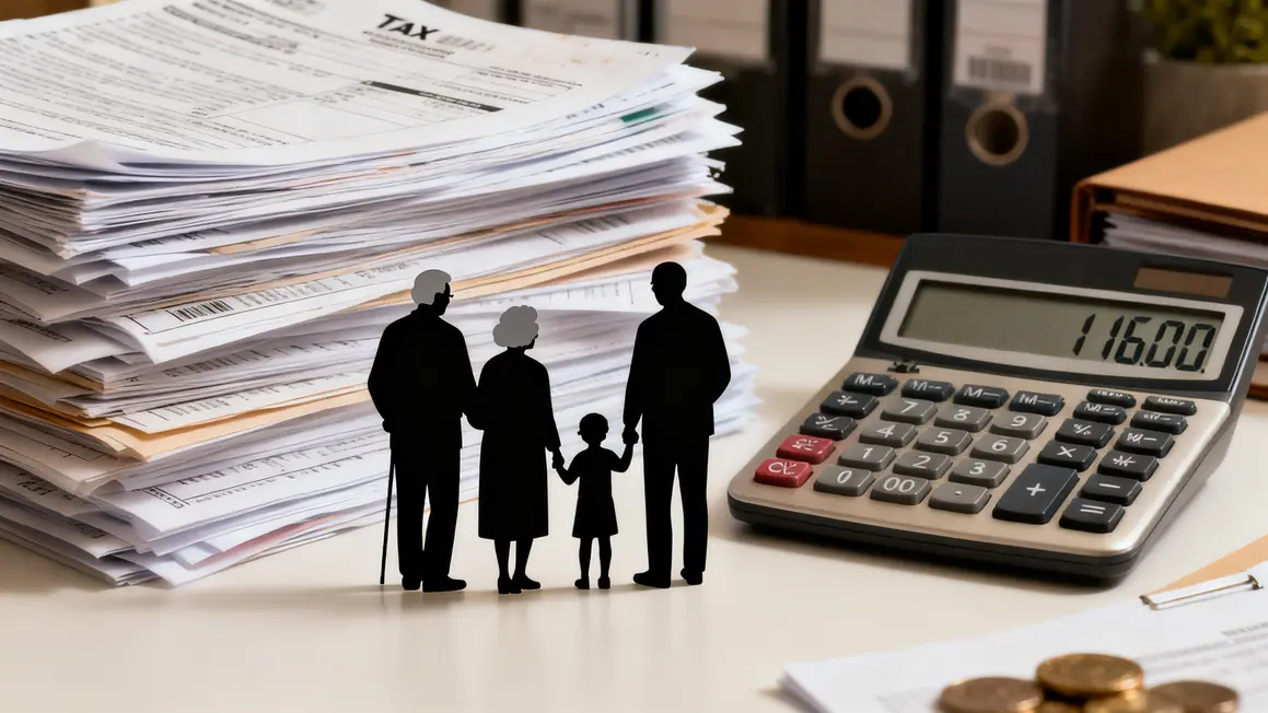 Seniors et familles devant pile papiers fiscaux seuil 11600