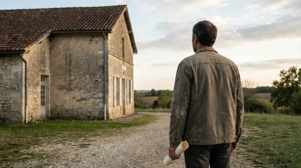 homme diplômé devant hopital rural Lot-et-Garonne