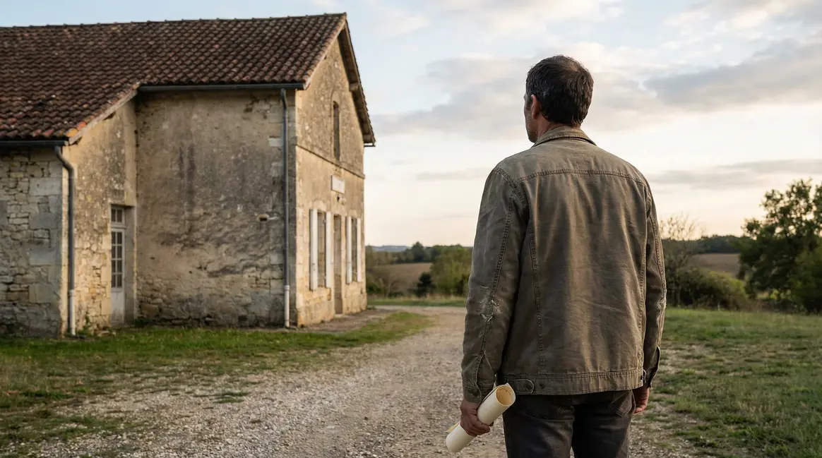 homme diplômé devant hopital rural Lot-et-Garonne