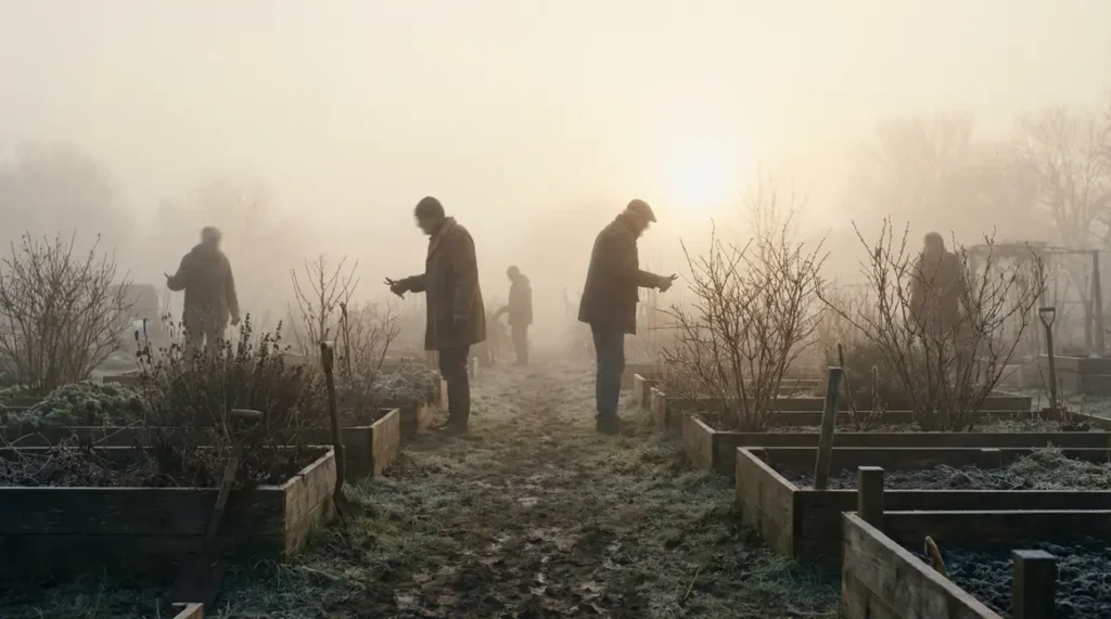 jardin brume matinale voisins sécateur test grattage