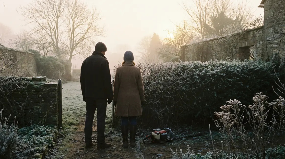 jardin hiver brume haie silhouettes prudence