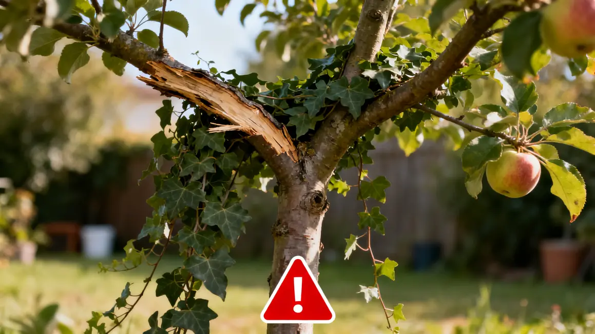 Branche cassée jeune arbre fruitier lierre