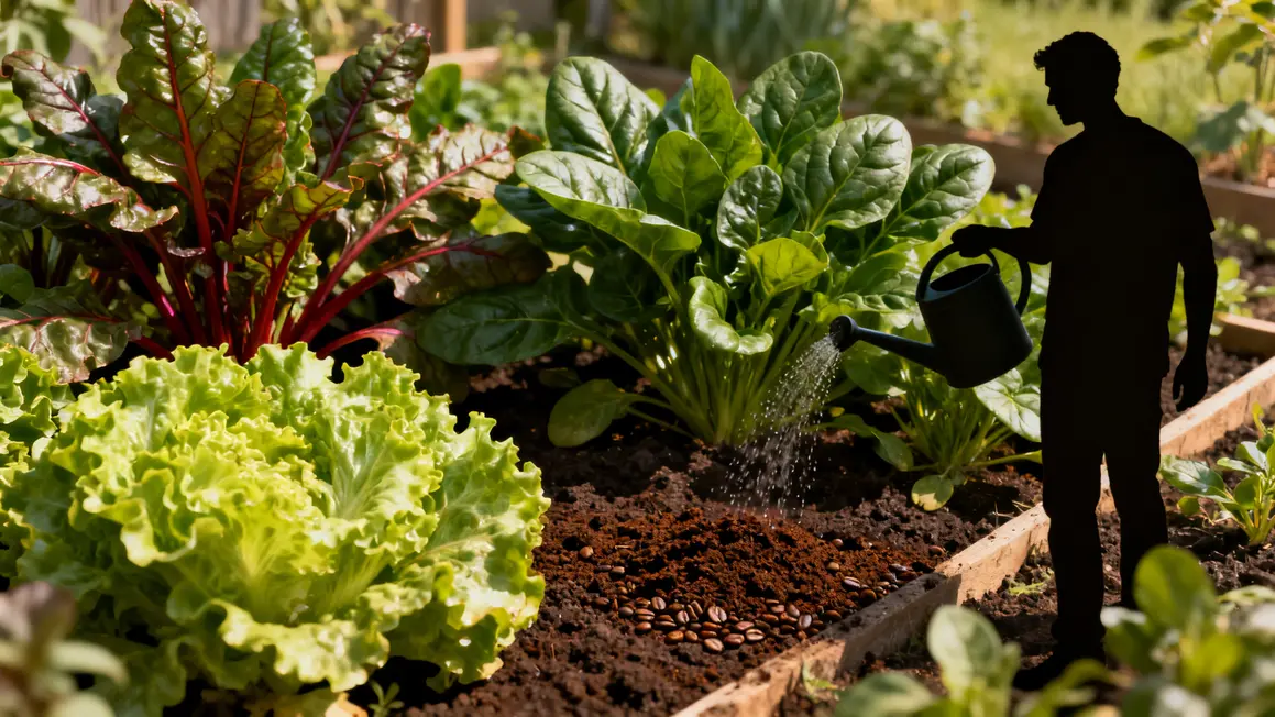 Feuilles saines dans potager enrichi au marc de café