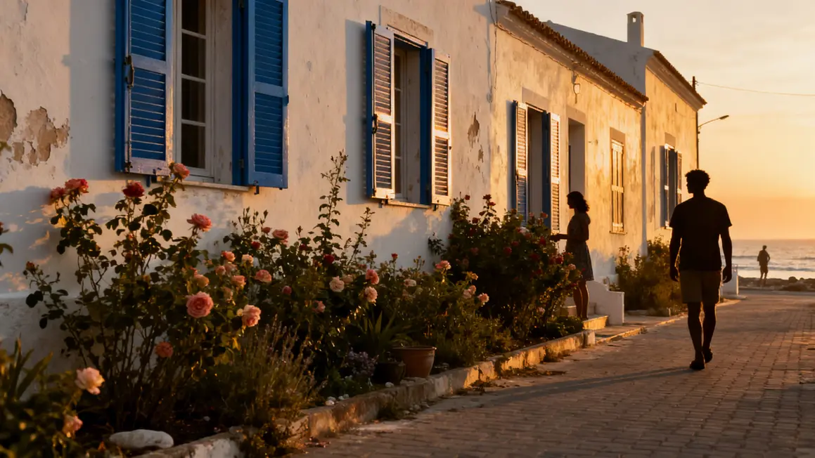 maisons blanches volets bleus ile d oléron coucher de soleil