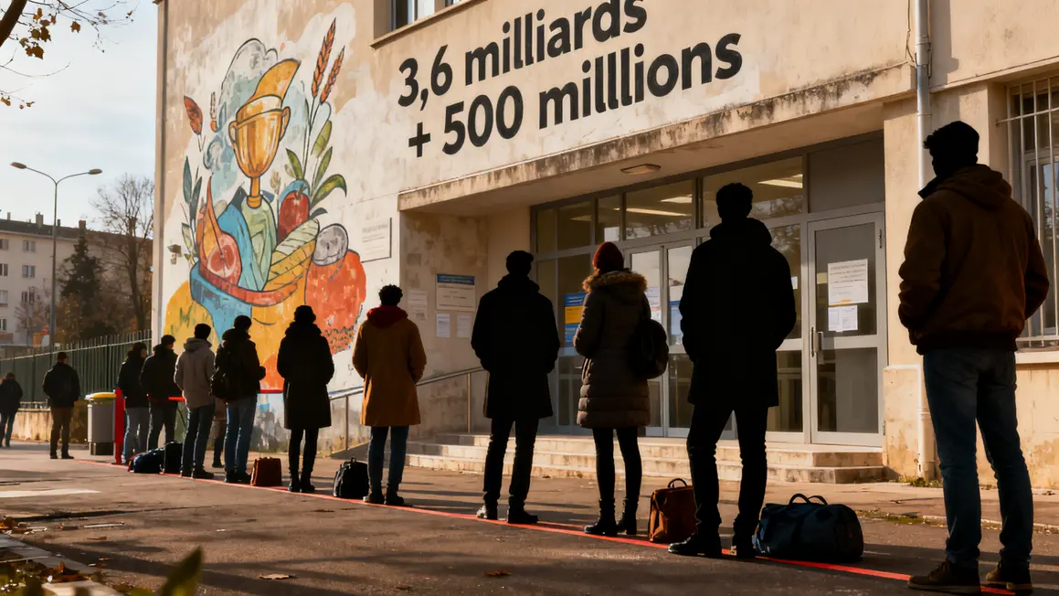File d’attente MaPrimeRénov 2026 devant bâtiment administratif