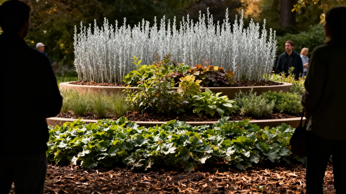 Massif trois niveaux vivaces avec curieux admirant le jardin