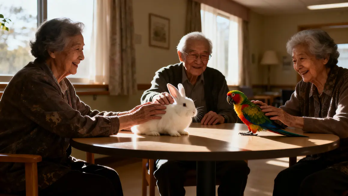 mediation animale ehpad seniors, souvenirs reveilles par lapin et perroquet