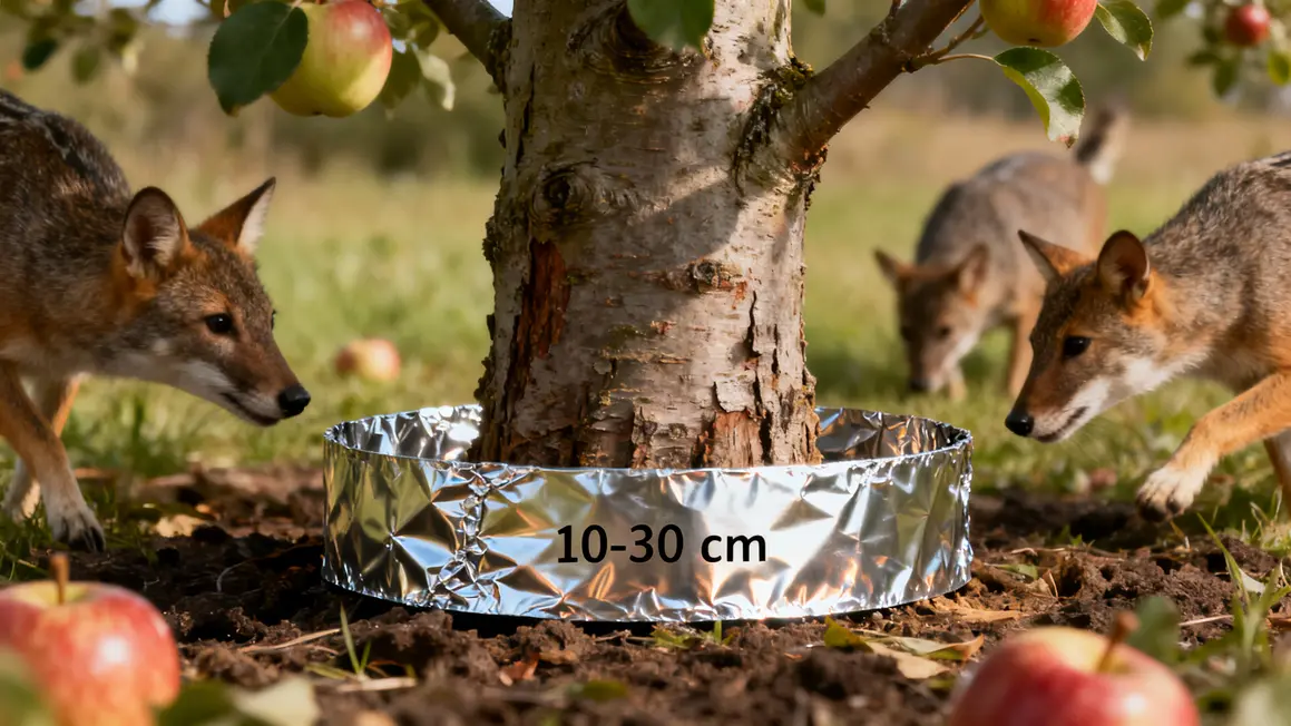 Tronc pommier entouré aluminium animaux éloignés