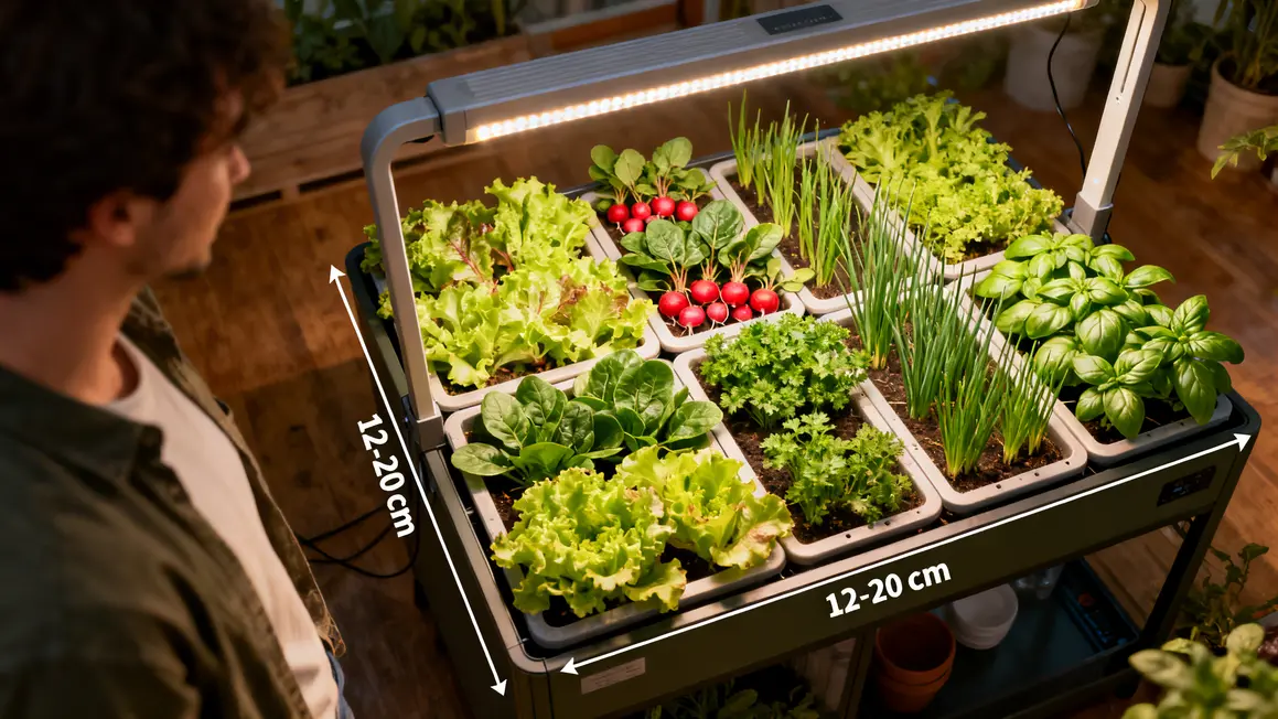 mini serre B&M vue dessus salades radis LED horticole