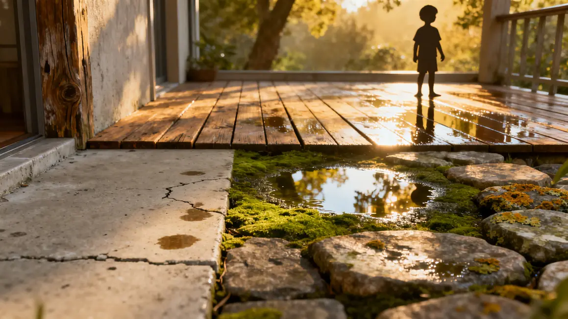 Sol terrasse humidité mousse verte soleil enfant