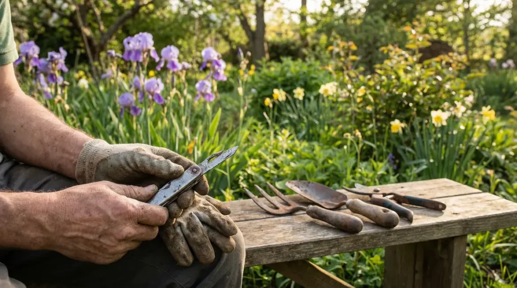 outil multifonction jardin printemps avec mains utilisateur