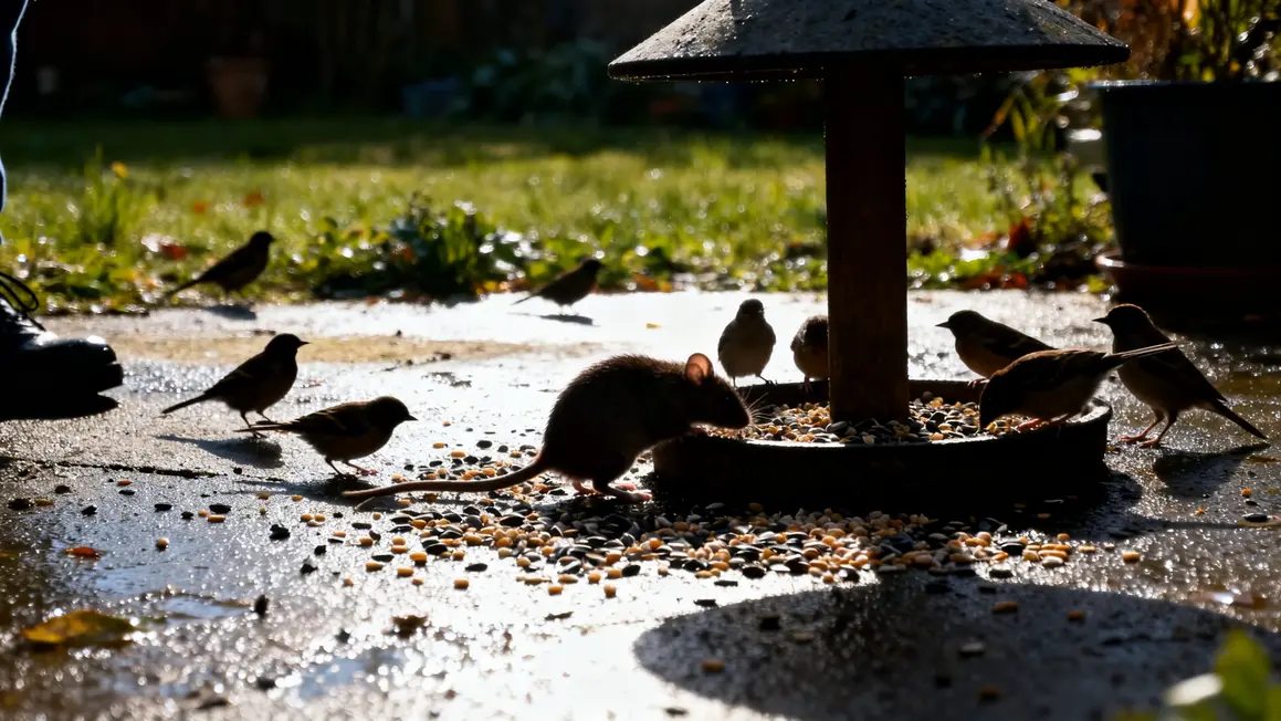 Oiseaux et rongeurs autour graines sol humide