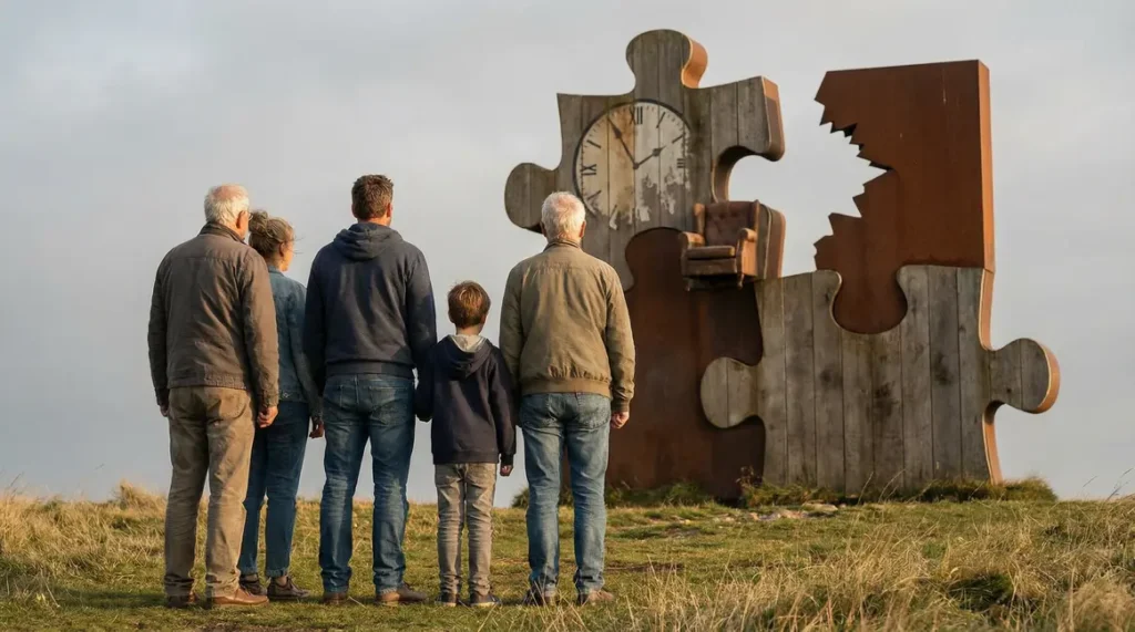 silhouettes de generations devant puzzle retraite