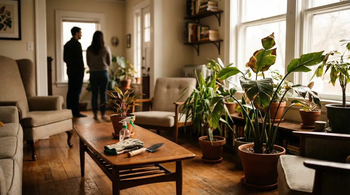 Plantes intérieur abîmées nettoyage salon