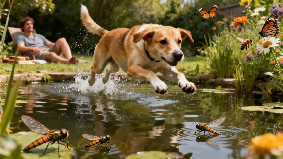 Chien pollution etang abeilles papillons
