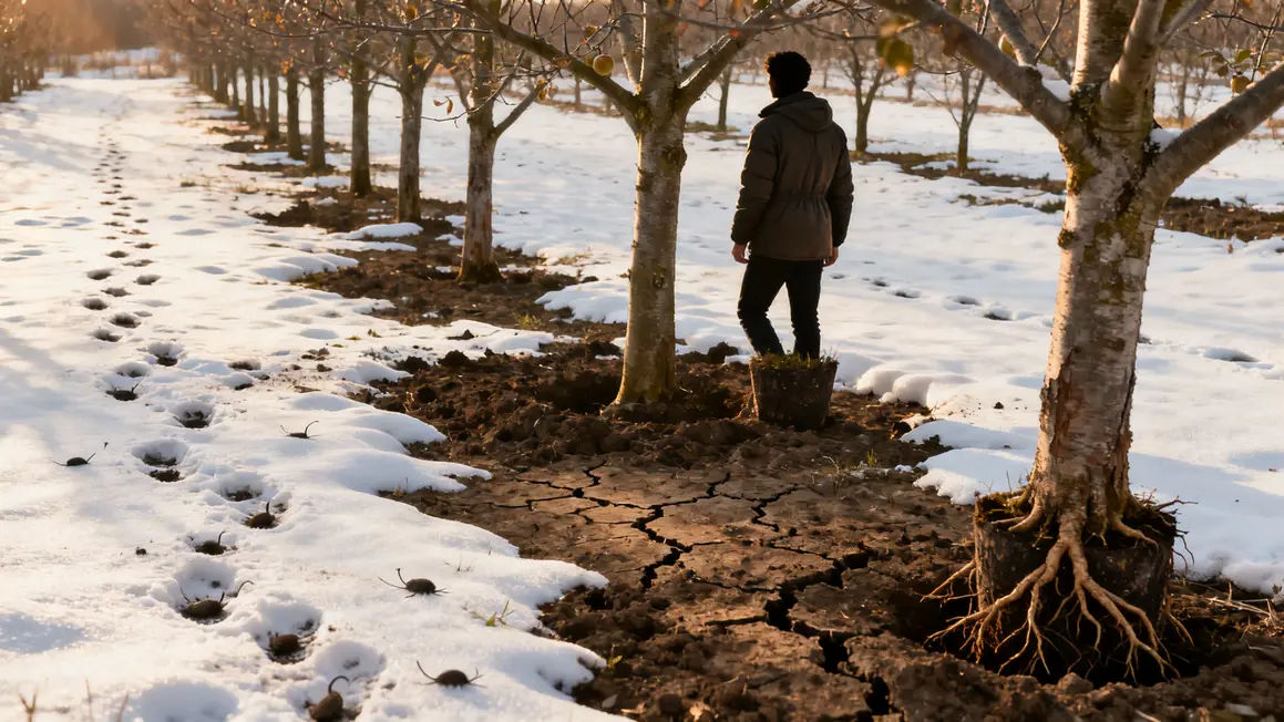 tronc pommier protégé rongeurs neige