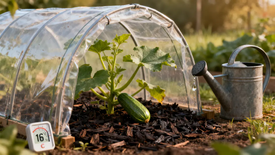 Courgette sous tunnel paillage et arrosage printanier