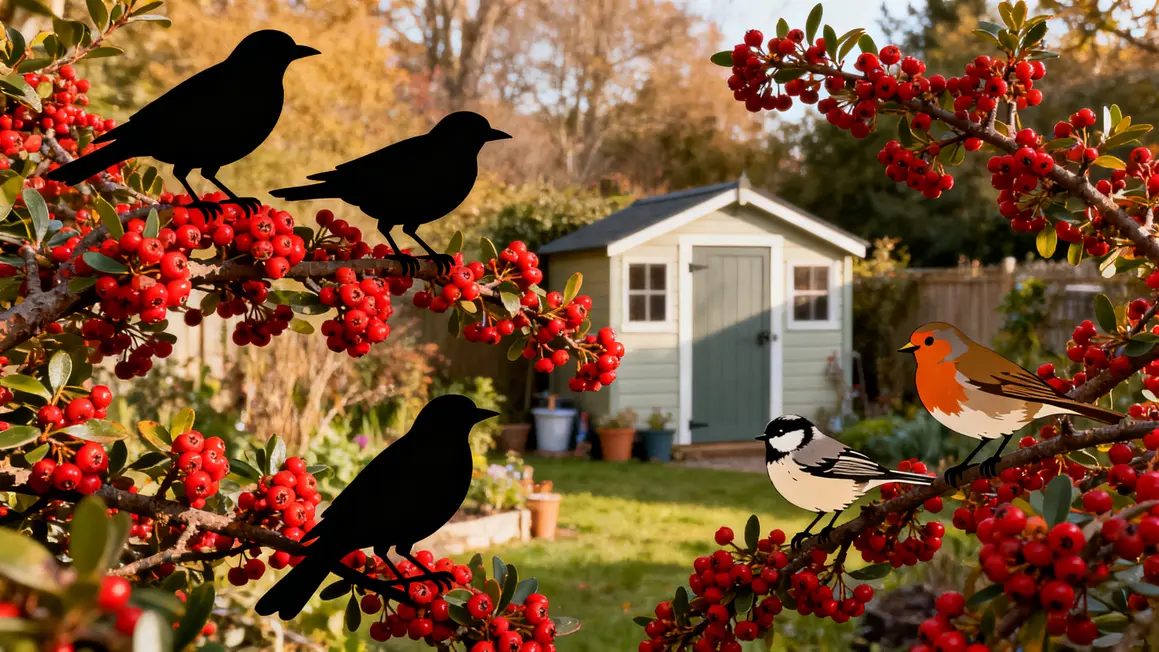 pyracantha baies rouges oiseaux hiver