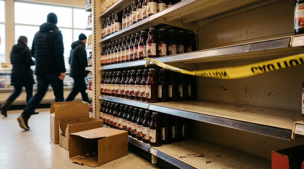 Scène rappel produit jus grenade rayons supermarché