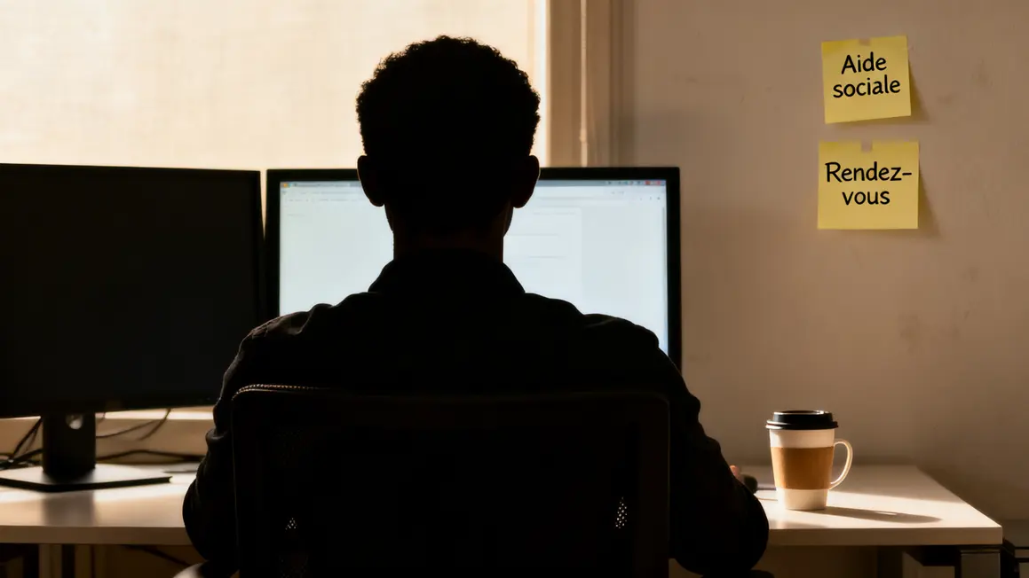 Aidante au bureau devant ordinateur double vie