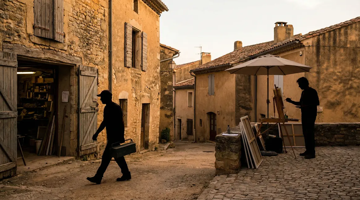 scène retraité ouvrier artiste village