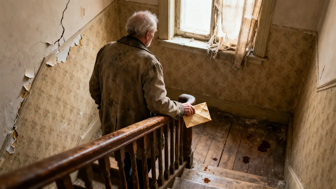 Homme age lettre retraite escalier