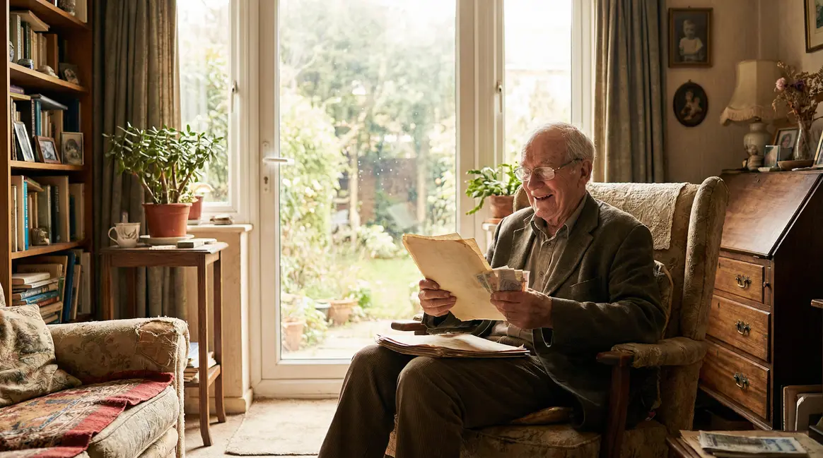 Homme age recevant pension retraite oubliee
