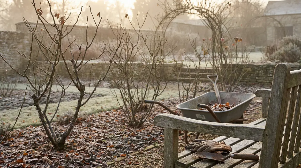 Rosiers dénudés outils jardinage hiver