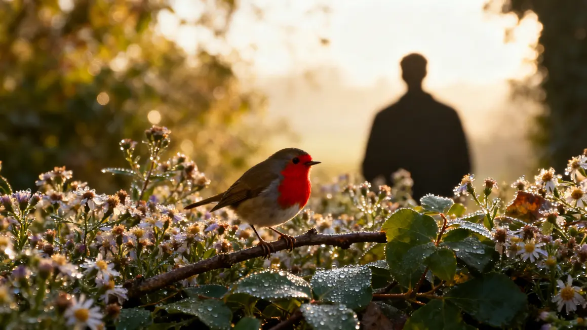 Rouge gorge lumineux sur branche au jardin