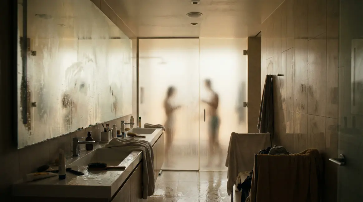 Salle de bain humide condensation miroir embué
