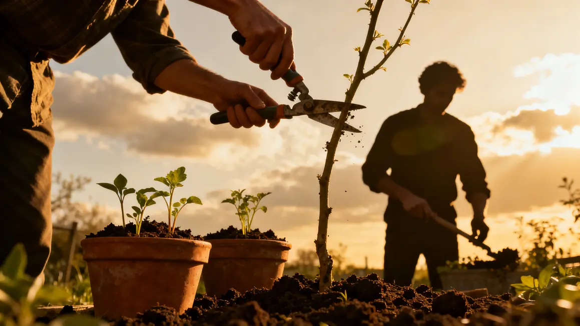 Jardin collectif en plein bouturage printanier