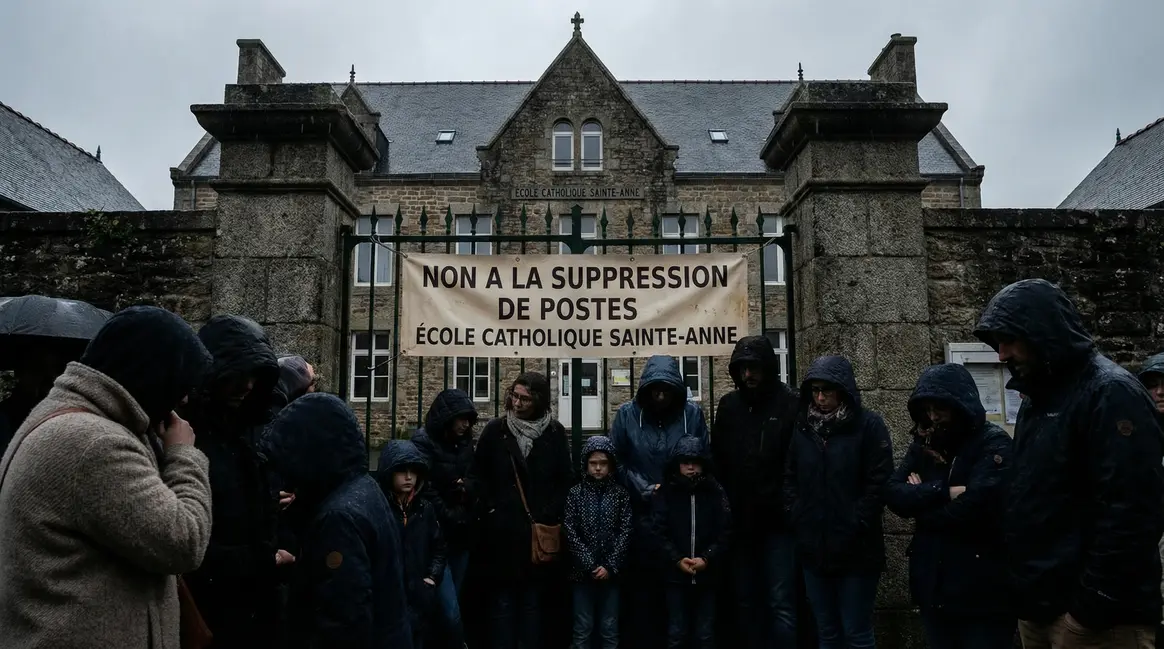 Façade école catholique Finistère parents enseignants suppression postes