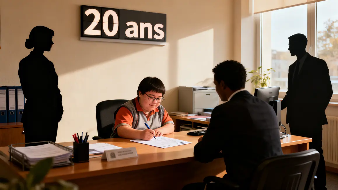 Signature retraite syndrome de Down en bureau administratif
