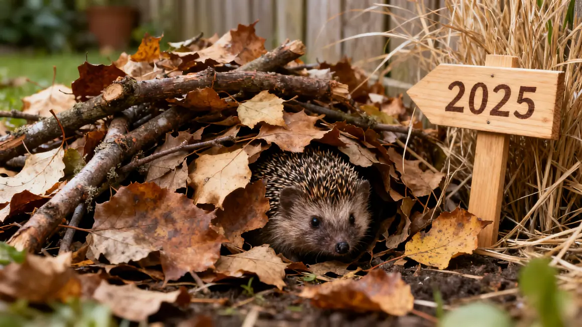 hérisson caché sous tas de feuilles biodéchets jardin
