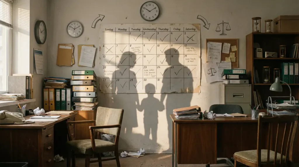 Illustration famille calendrier partage trimestres retraite
