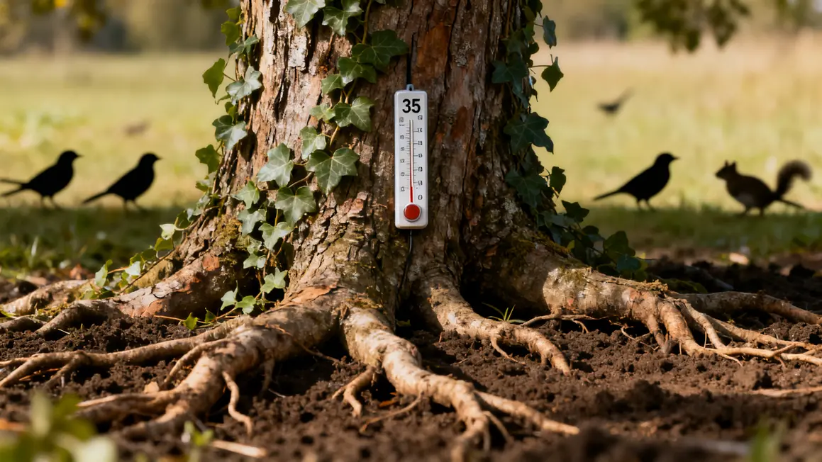 Tronc arbre adulte lierre racines faune chaleur
