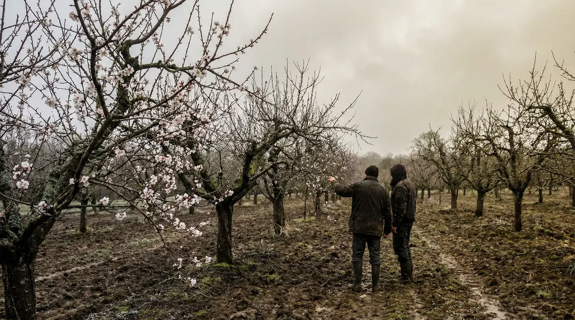 verger français arbres fruitiers fleuris hiver