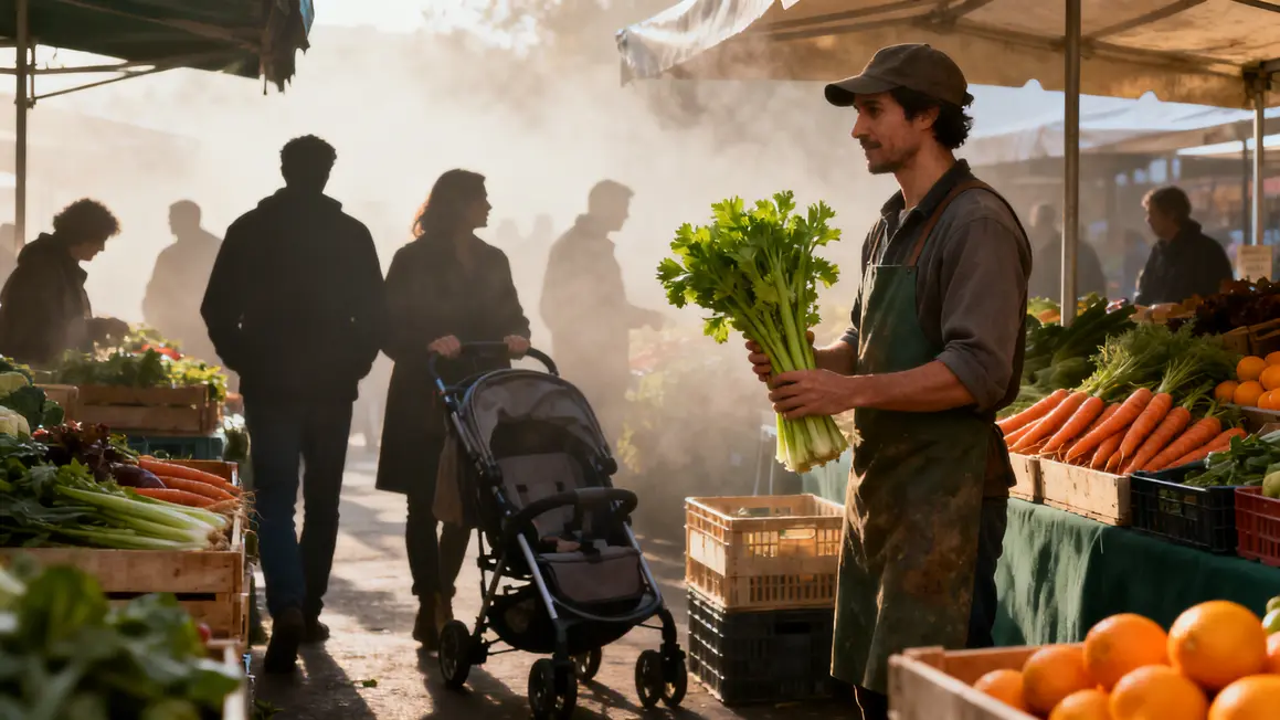 Marché matin légumes maraîcher céleri